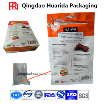 Flat Bottom Plastic Pet Food Packaging Bag with Window Zipper